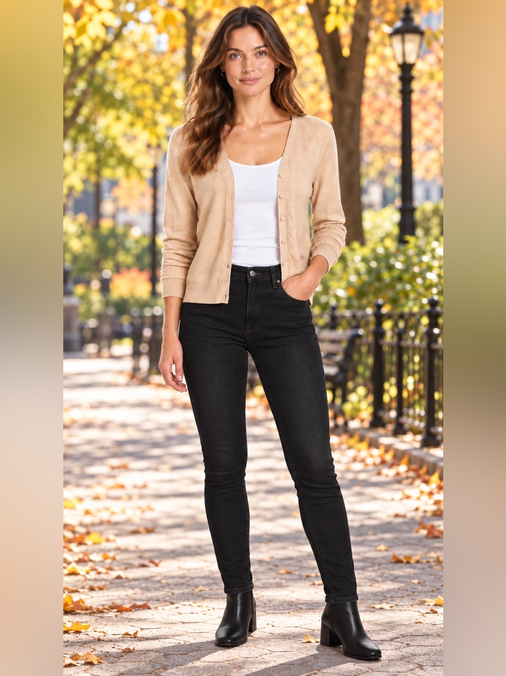 Quince Women's Light Beige Button-Front V-Neck Cardigan